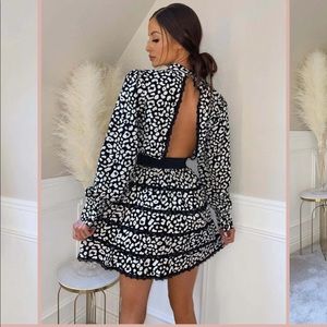 Black cheetah print dress with open back